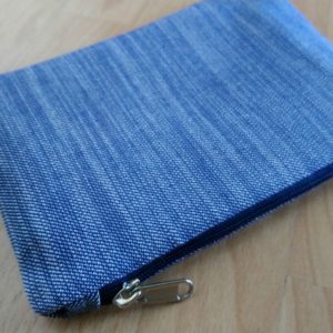 Denim Blue Small Zip pouch made with locally south african woven fabric.