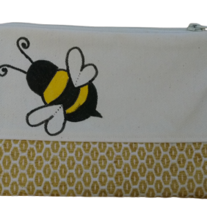 handpainted bee on small cosmetic bag