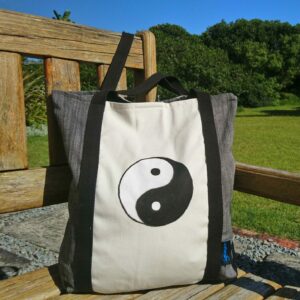 Handpainted yin yang tote bag