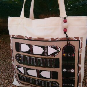 African head and neck bead themed tote bag with wooden bead attachment or key ring